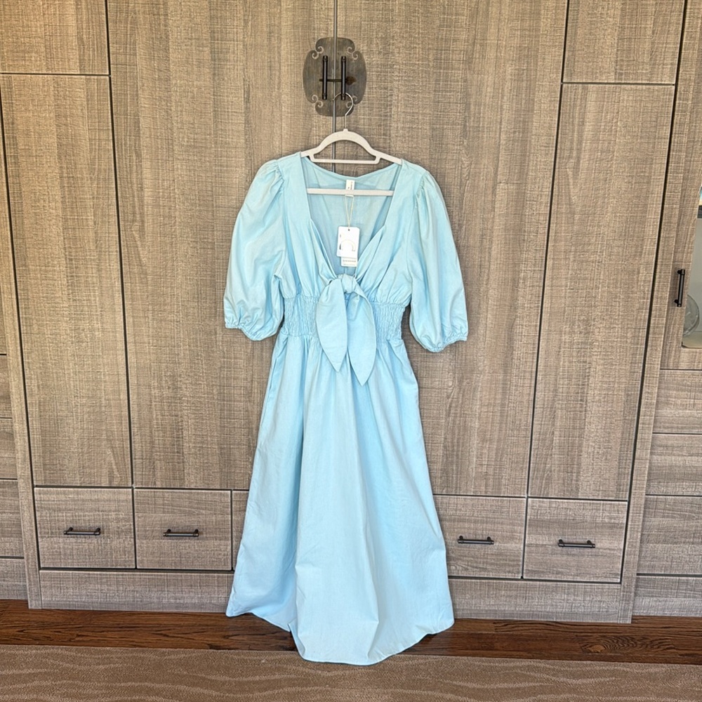 Commense Linen Cotton Front Tie Midi Dress